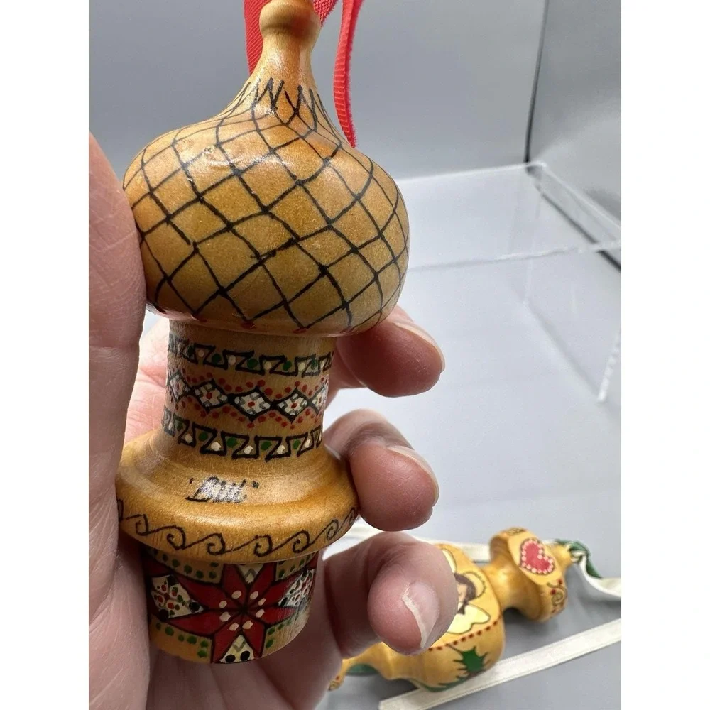 VTG Set of 2 Handturned Hardwood Christmas Tree Ornament Traditional Style 1989
